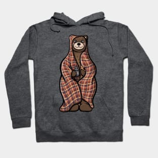 Brown Bear in a Blanket with Hot Cocoa and Gingerbread Hoodie